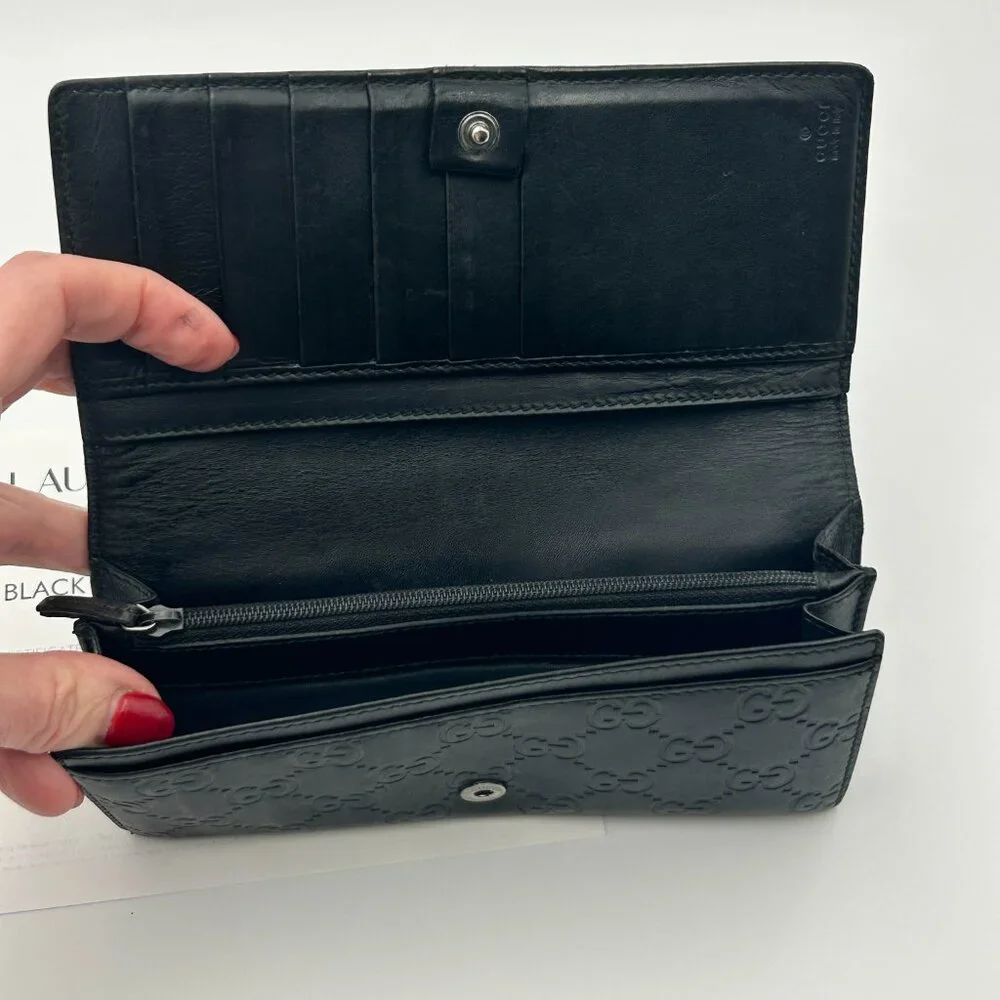 Gucci GG Sima Guccissima Black Leather Long Contiental Wallet COA + Dustbag - Picture 6 of 6